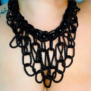 Vintage Black Beaded Graduated Necklace